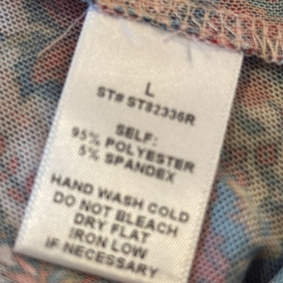 Peach Cream Multi Romantic Floral Mesh Mock Neck Long Sleeve Top Size Large - Picture 5 of 11